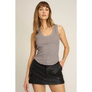 Project Social NEW Suki Scoop Neck Rib Tank - Slate Grey SMALL
